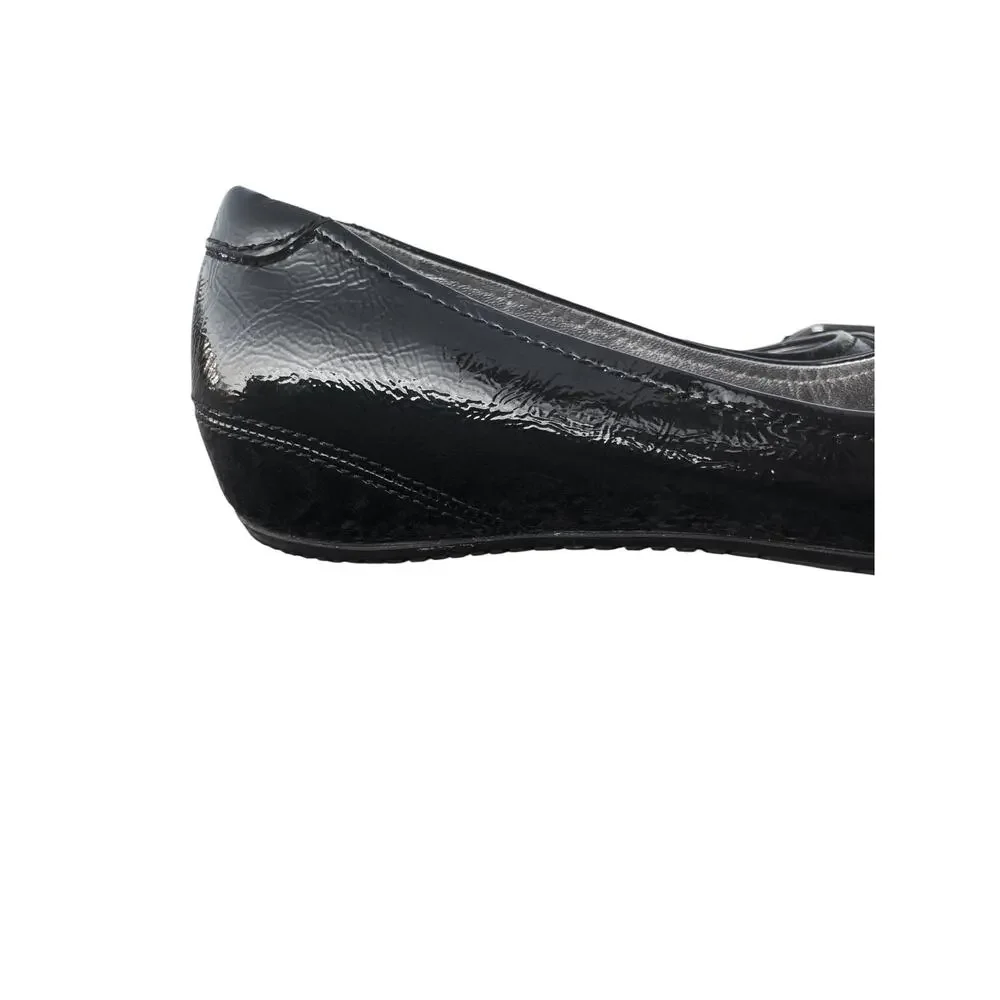 ECCO Black Patent Leather Buckle Ballet Flats Silver Hardware Low Wedge Y2K EUC